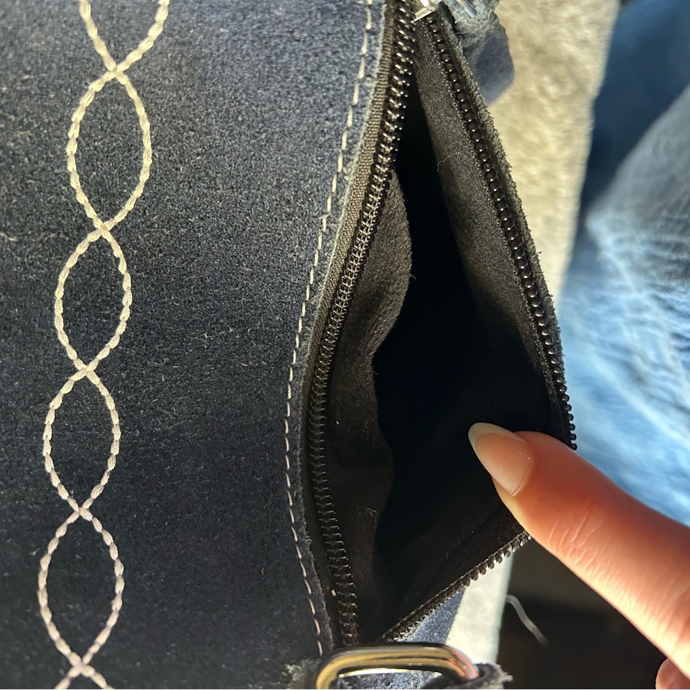 Suede Navy Blue Handbag with Boot stitch detailing - Picture 11 of 12